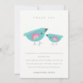 かわいい手描きの虹色の青い鳥のベイビーシャワー サンキューカード (正面)