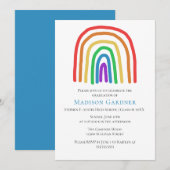 かわいい手描きの虹色の高校卒業式 招待状 (正面/裏面)