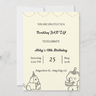 かわいい手描きの誕生日パーティー招待状カード 招待状