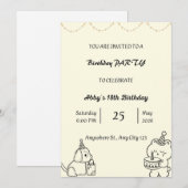 かわいい手描きの誕生日パーティー招待状カード 招待状 (正面/裏面)