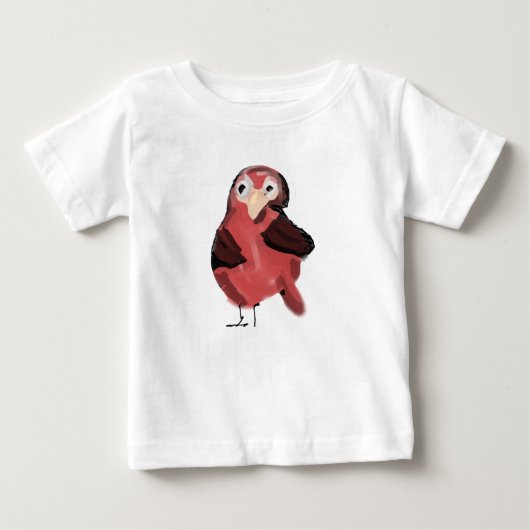かわいい手描きの赤い鳥の子供用Tシャツ ベビーTシャツ (正面)