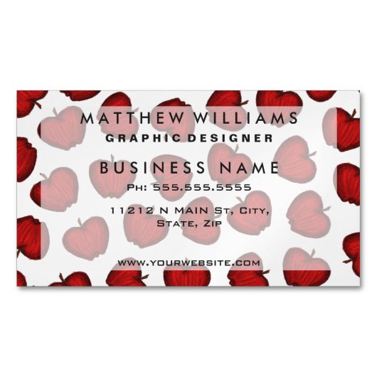 かわいい手描きの赤くフルーツのようなりんごパターン マグネット名刺 (正面)