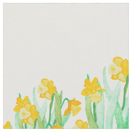 かわいい手描きの黄色い水彩画のラッパスイセン ファブリック (クローズアップ)