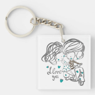 かわいい手描きの「I Love You」デジタルアート キーホルダー