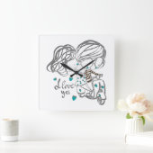 かわいい手描きの「I Love You」デジタルアート スクエア壁時計 (ホーム)
