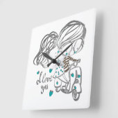 かわいい手描きの「I Love You」デジタルアート スクエア壁時計 (傾斜)