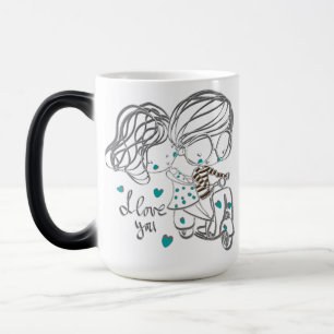 かわいい手描きの「I Love You」デジタルアート モーフィングマグカップ