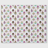 かわいい手描きカップケーキお洒落誕生日 ラッピングペーパー (フラット)