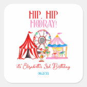 かわいい手描きカーニバルサーカス誕生日 スクエアシール (正面)