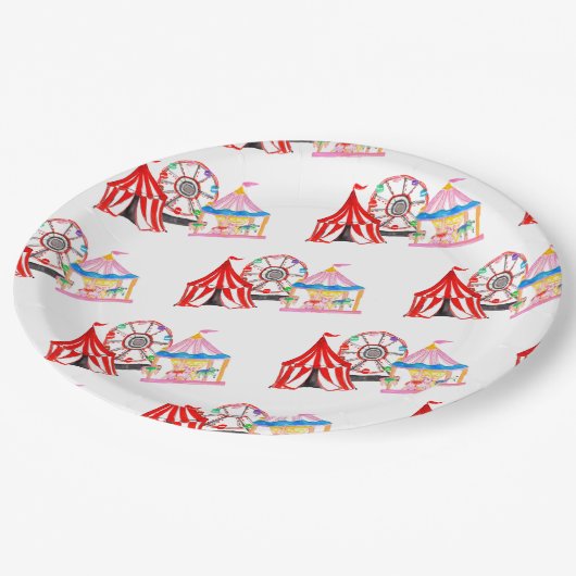 かわいい手描きカーニバルサーカス誕生日 ペーパープレート (アングル)