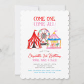 かわいい手描きカーニバルサーカス誕生日 招待状 (正面)