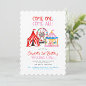 かわいい手描きカーニバルサーカス誕生日 招待状 (スタンド正面)
