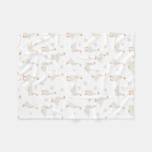 かわいい手描きガチョウとデイジー フリースブランケット (正面(横))