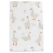 かわいい手描きガチョウとデイジー ミディアムペーパーバッグ (正面)