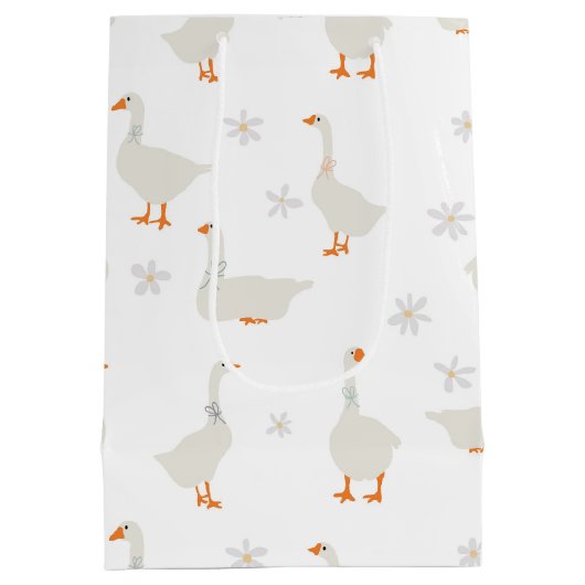 かわいい手描きガチョウとデイジー ミディアムペーパーバッグ (裏面)