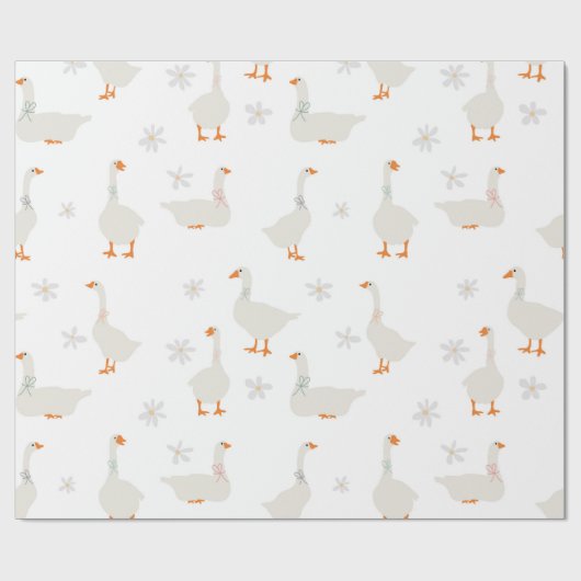 かわいい手描きガチョウとデイジー ラッピングペーパー (フラット)