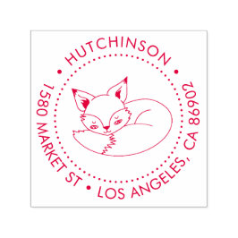 かわいい手描きキツネラウンドファミリー差出人住所 セルフインキングスタンプ