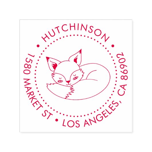 かわいい手描きキツネラウンドファミリー差出人住所 セルフインキングスタンプ (デザイン)