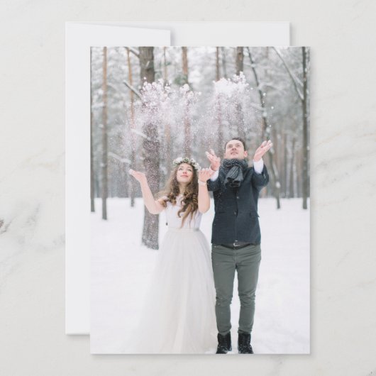 かわいい手描きキューピッドスキー冬の結婚式 サンキューカード (裏面)