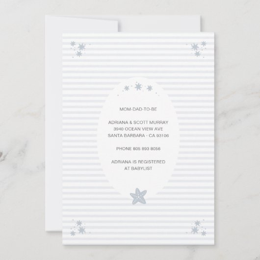 かわいい手描きクジラほこりっぽい青い赤ちゃんシャワー 招待状 (裏面)