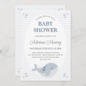 かわいい手描きクジラほこりっぽい青い赤ちゃんシャワー 招待状 (正面/裏面)