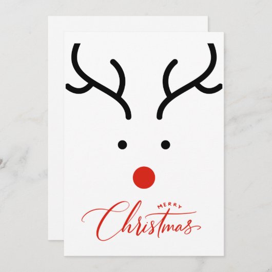 かわいい手描きクリスマストナカイのホリデーカード シーズンカード (正面/裏面)