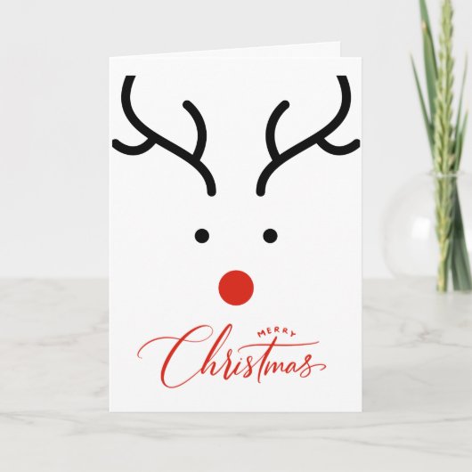 かわいい手描きクリスマストナカイのホリデーカード シーズンカード (正面)
