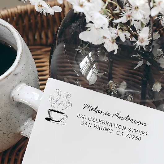 かわいい手描きコーヒーカップ名&差出人住所 ラバースタンプ