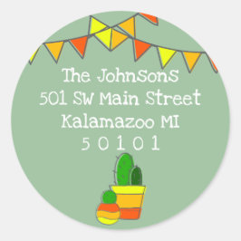 かわいい手描きサボテン |線の外側の色 ラウンドシール