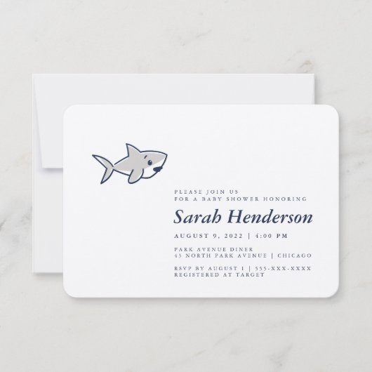 かわいい手描きサメ赤ちゃんシャワー招待状 招待状 (正面)