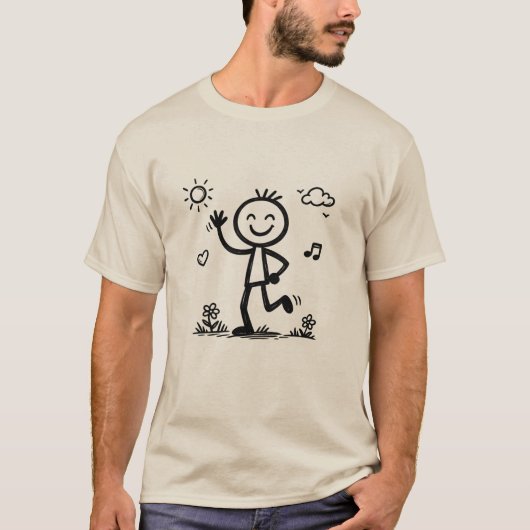 かわいい手描きスティックフィギュア落書きステッカー Tシャツ (正面)