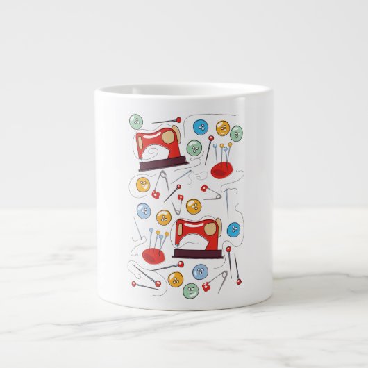 かわいい手描きソーイングパターン ジャンボコーヒーマグカップ (正面)