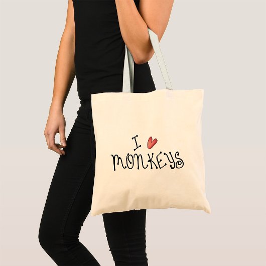 かわいい手描きタイポグラフィーで「I Love Monkeys」 トートバッグ