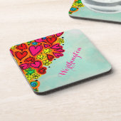 かわいい手描きドードルハートと花 コースター (左側)