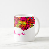 かわいい手描きドードルハートと花 コーヒーマグカップ (正面右)