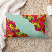 かわいい手描きドードルハートと花 ランバークッション (ブランケット)