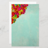 かわいい手描きドードルハートと花 便箋 (正面/裏面)