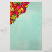 かわいい手描きドードルハートと花 便箋 (正面)