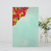 かわいい手描きドードルハートと花 便箋 (スタンド正面)