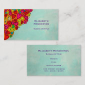 かわいい手描きドードルハートと花 名刺 (正面/裏面)