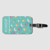 かわいい手描きハンドバッグパターンティール（緑がかった色） パーソナライズされた ラゲッジタグ (正面横)