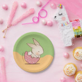かわいい手描きバニー、ピンクのイースターエッグ ペーパープレート (パーティー)