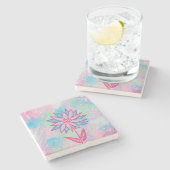 かわいい手描きパステルフラワー ストーンコースター (横)