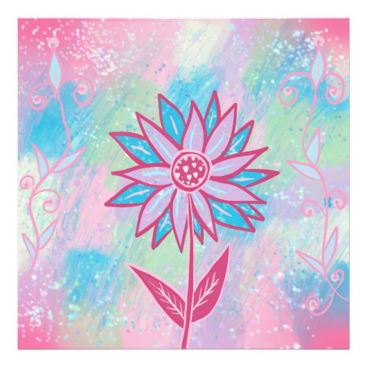 かわいい手描きパステルフラワー フォトプリント            (正面)