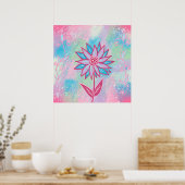 かわいい手描きパステルフラワー ポスター (キッチン)