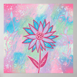 かわいい手描きパステルフラワー ポスター