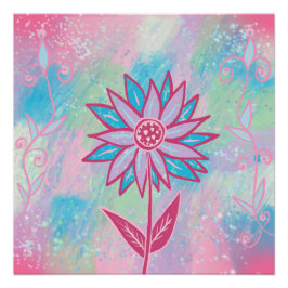 かわいい手描きパステルフラワー ポスター