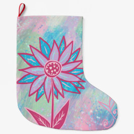 かわいい手描きパステルフラワー ラージクリスマスストッキング