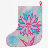 かわいい手描きパステルフラワー ラージクリスマスストッキング (裏面)