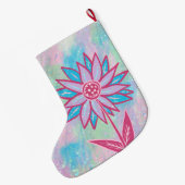 かわいい手描きパステルフラワー ラージクリスマスストッキング (裏面 (吊り時))